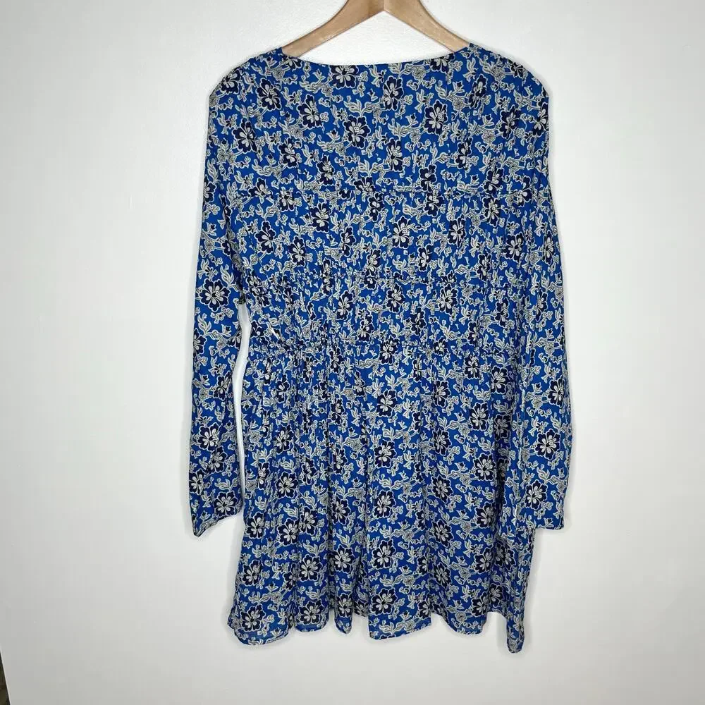 J.Crew Blue Floral Tie Front Mini Dress Beachy Cottagecore Large
